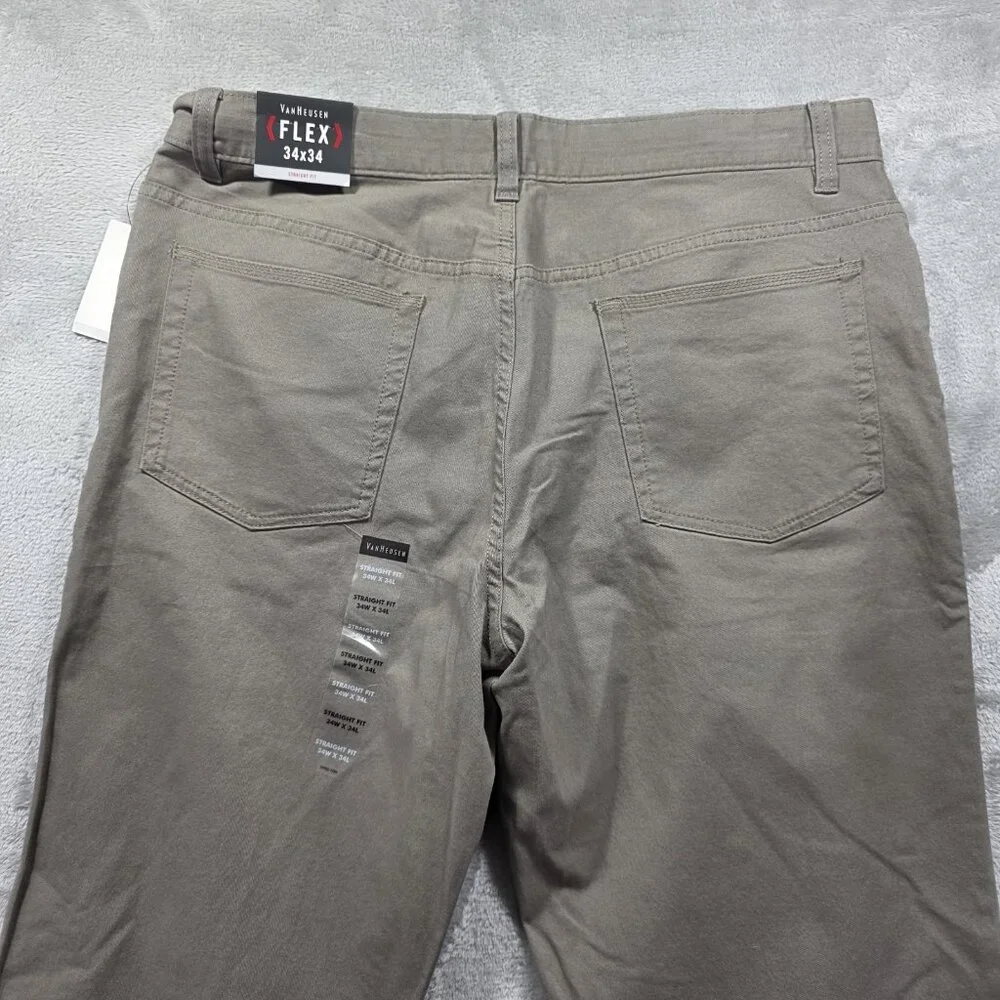 Van Heusen Flex Waistband Dress Pants Mens 34x34 Olive Straight Fit Non-Iron